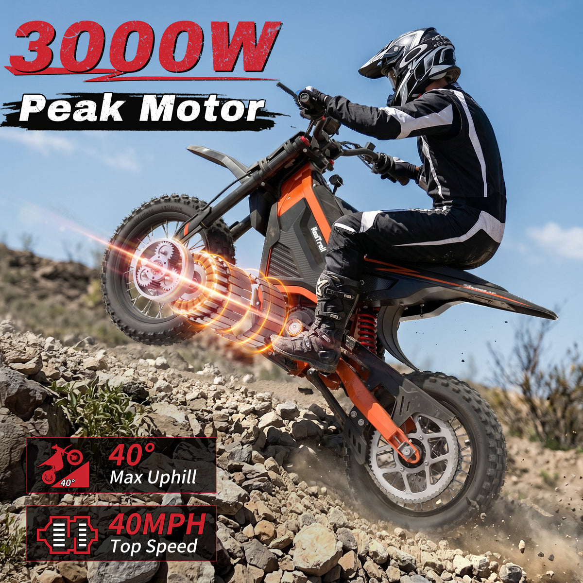 AceCruisers RadTrail M5 48V Electric Dirt Bike for Teens & Adults, 3000W Peak & 40 MPH