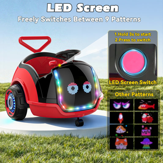 East doll 12V Toddler Push Car with Big LED Screen, 8 Dynamic Patterns for Free Switching, Electric Ride on Toy for Kids Aged 18M-3Y, Red