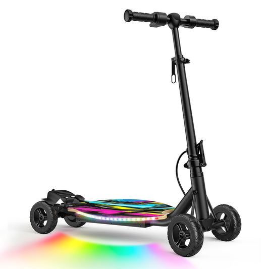 4-Wheel Electric Scooter for Kids w/250W Brushless Motor, Max 10 MPH & 8.5 Miles, Rainbow Lights, LED Display, 5 Speed, Adjustable Balance Kids Electric Scooter, UPC: B0FNDLN4LK