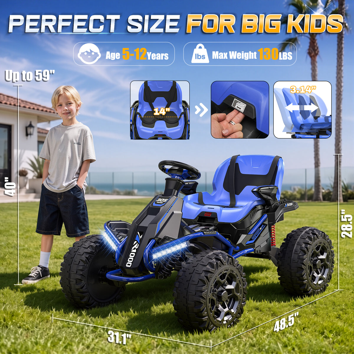 East doll 24V Ride on Toys for Big Kids, 4WD Ride on Car for Kids with 4x200W Motors, Kids Electric Car for Ages 3-12, Parent Remote Control, Adjustable Seat, 5 MPH