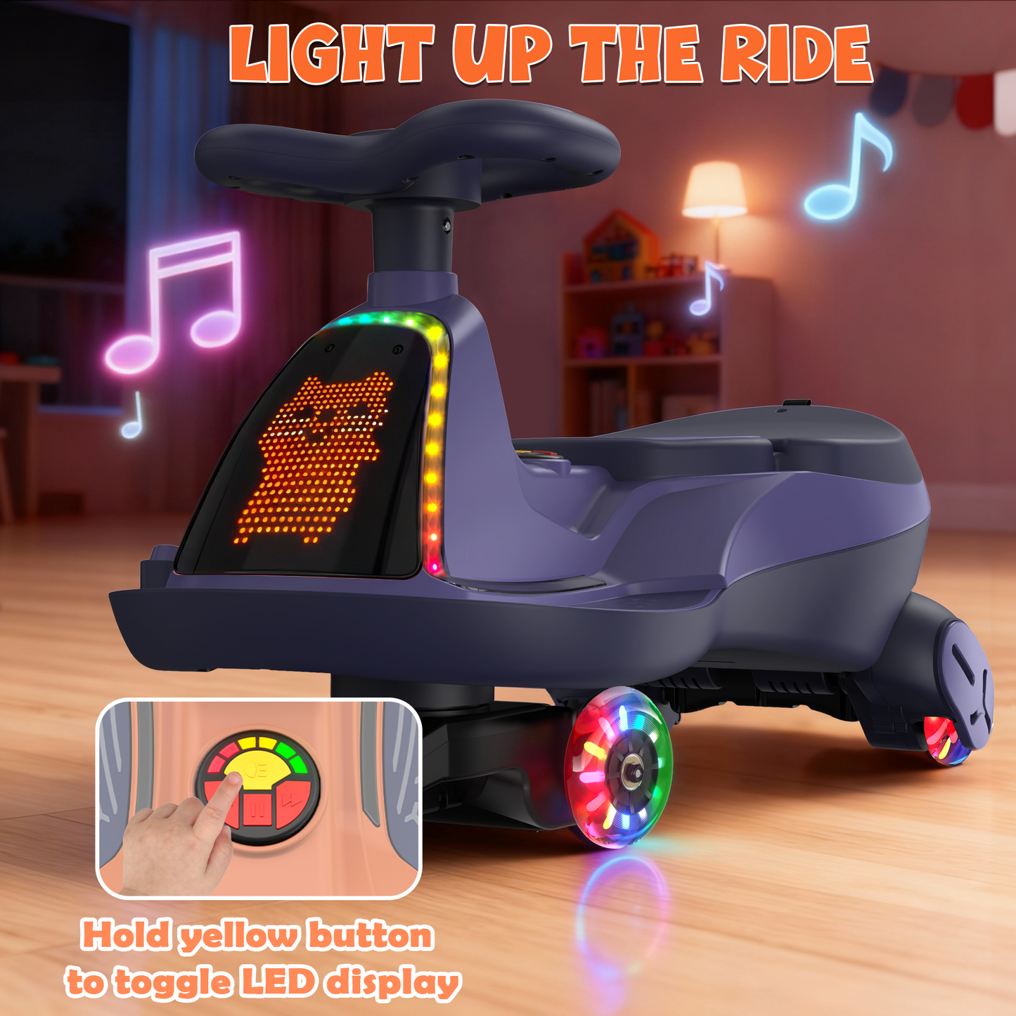 East doll 12V Wiggle Car for Kids with LED, Electric Ride on Toys for Toddlers Aged 3+, Swing Wiggle, Baby Car, 2.8-4.1 Mph, Flashing Wheels, Bluetooth(Upgraded Version）