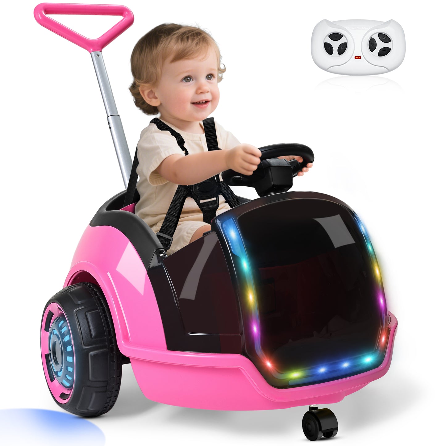 East doll 12V Electric Ride On Toy Car for Toddlers, Kids Puch Car, Outdoor Stroller Toys for Kids, Kids Cars to Ride in, 1-3Y,Remote Control, 1.3-2.5MPH, Music, Horn