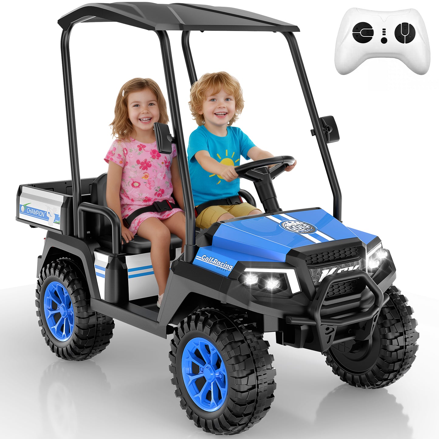 East doll 24V Power Ride on Toys for Big Kids, 2 Seater Ride on UTV with Ceiling&Rear Bed, 4WD Electric Car with Remote Control, Music/Story/Bluetooth, 3-8Y