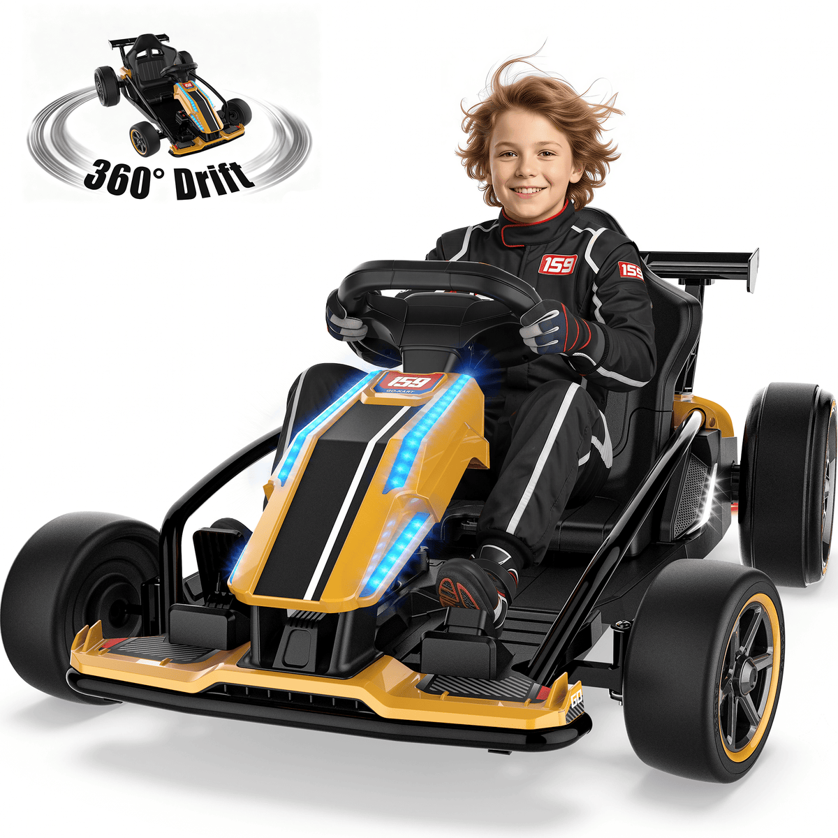 TOYBSNR 24V Electric Drift Go Kart for Kids 6-14, 24V Drift Car Ride On Racing Kart for Big Kids, Adjustable Seat, 9.3 MPH, Blue