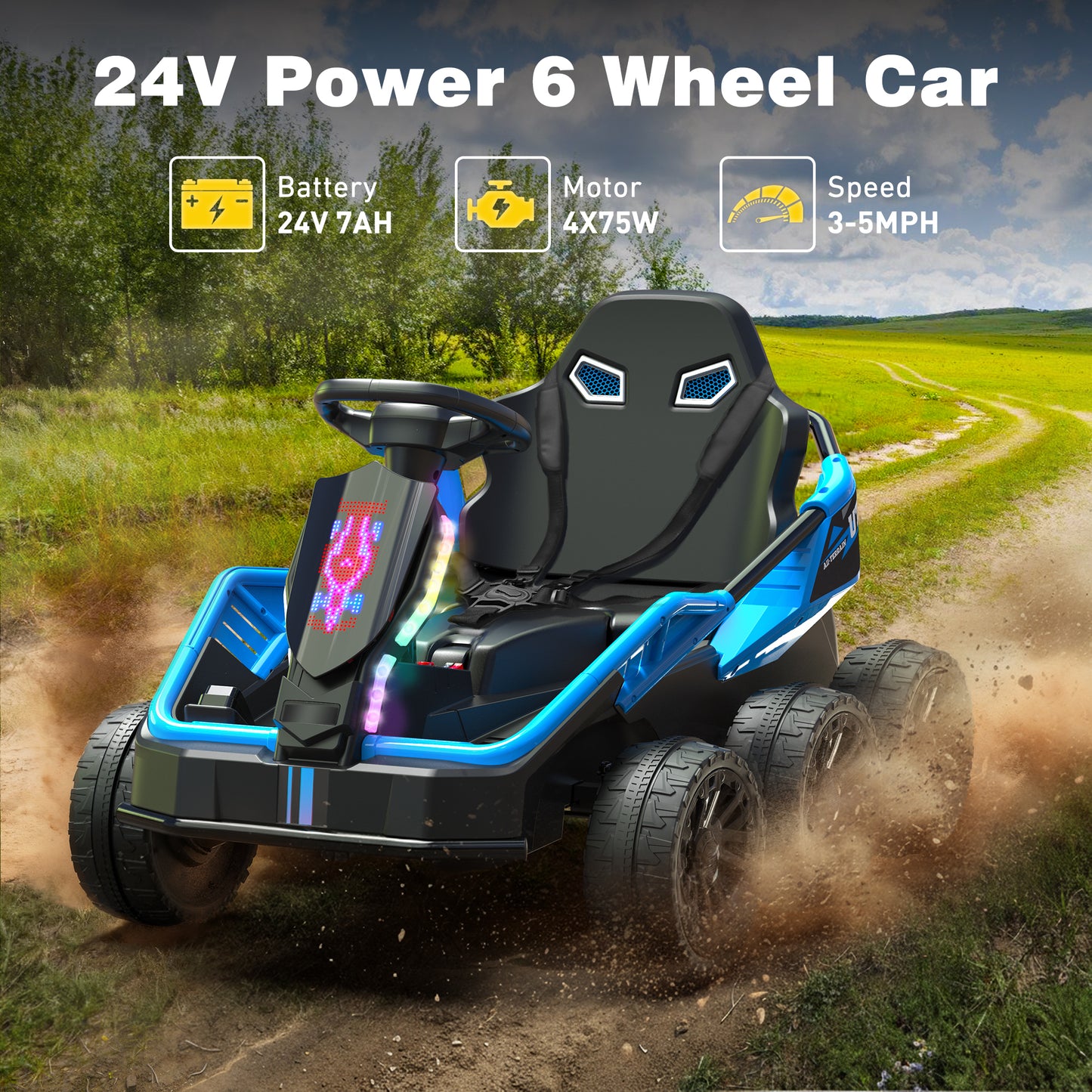 East doll 24V Power Ride on Toys for Big Kids, 6 Wheels Kids UTV, 4x75W Motors, 5MPH, Remote Control, Music, Racing Kids Electric Kart for Age 3+