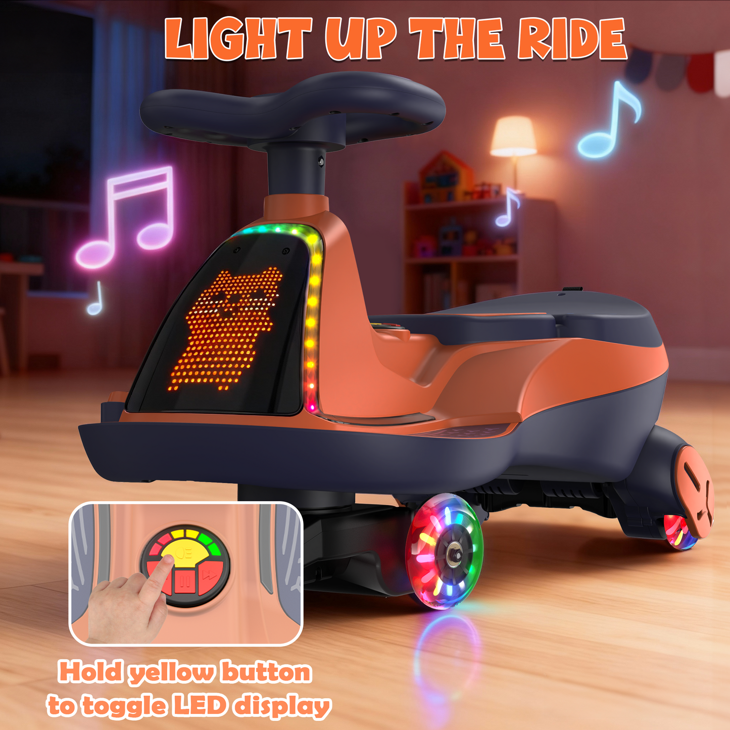 East doll 12V Wiggle Car for Kids with LED, Electric Ride on Toys for Toddlers Aged 3+, Swing Wiggle, Baby Car, 2.8-4.1 Mph, Flashing Wheels, Bluetooth(Upgraded Version）