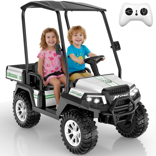 East doll 24V Power Ride on Toys for Big Kids, 2 Seater Ride on UTV with Ceiling&Rear Bed, 4WD Electric Car with Remote Control, Music/Story/Bluetooth, 3-8Y