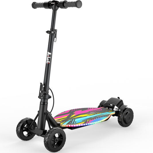 4-Wheel Electric Scooter for Kids w/250W Brushless Motor, Max 10 MPH & 8.5 Miles, Rainbow Lights, LED Display, 5 Speed, Adjustable Balance Kids Electric Scooter, UPC: B0FNDLN4LK