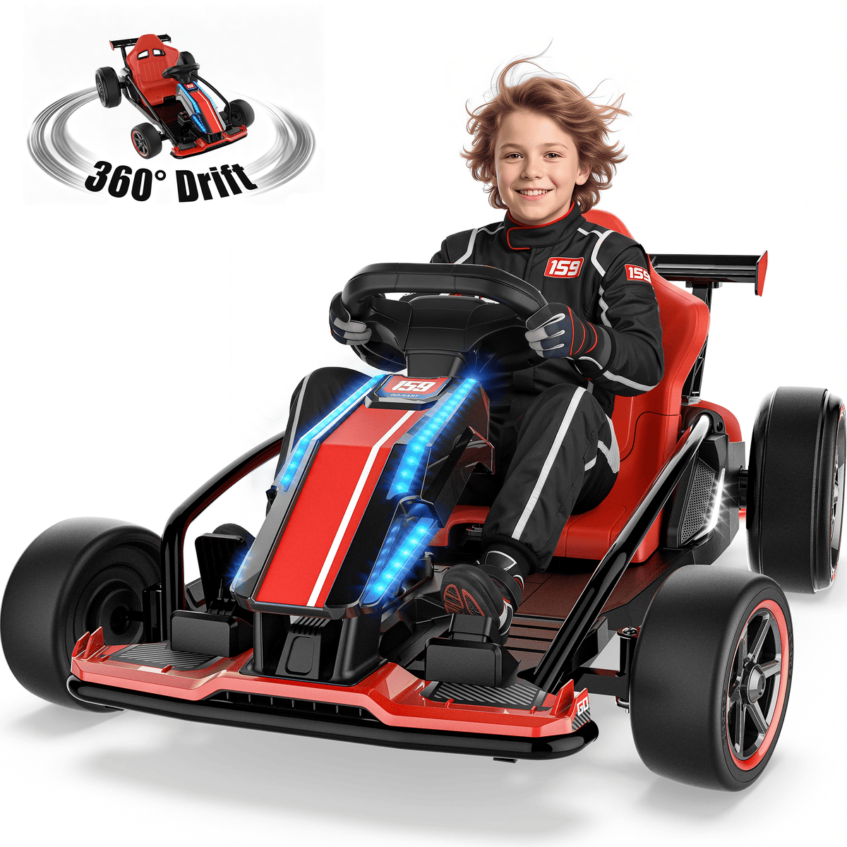 TOYBSNR 24V Electric Drift Go Kart for Kids 6-14, 24V Drift Car Ride On Racing Kart for Big Kids, Adjustable Seat, 9.3 MPH, Blue