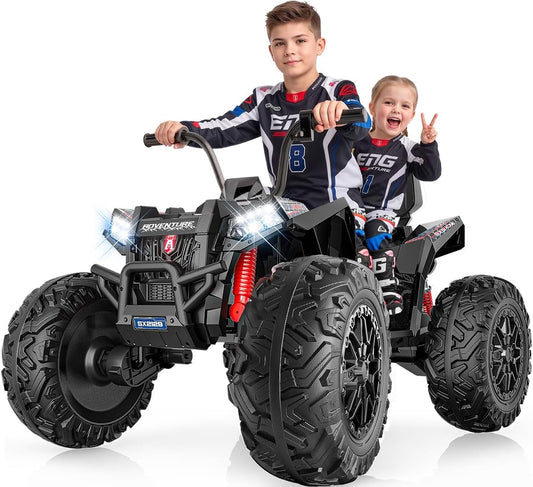 Kids ATV 4 Wheeler, 24V 4WD Ride On Toys Car for Big Kids 5-14, 800W Electric Vehicle Quad Max 7.5Mph w/XXXL EVA Tires, Sturdy Frame, 2 Seater, Soft Start, Shock Absorber, Bluetooth, LED Lights, Black-UPC: B0GWJDD779