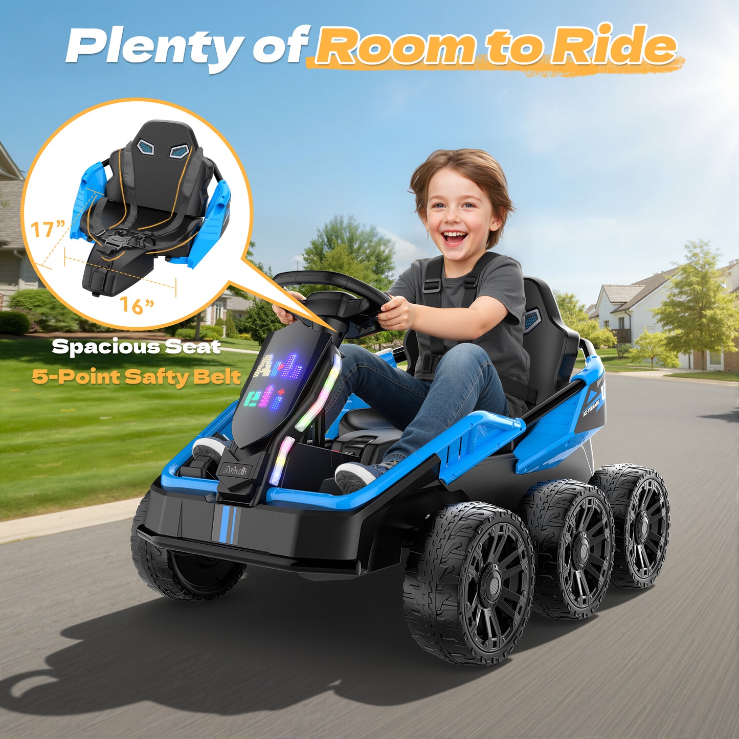 East doll 24V Power Ride on Toys for Big Kids, 6 Wheels Kids UTV, 4x75W Motors, 5MPH, Remote Control, Music, Racing Kids Electric Kart for Age 3+