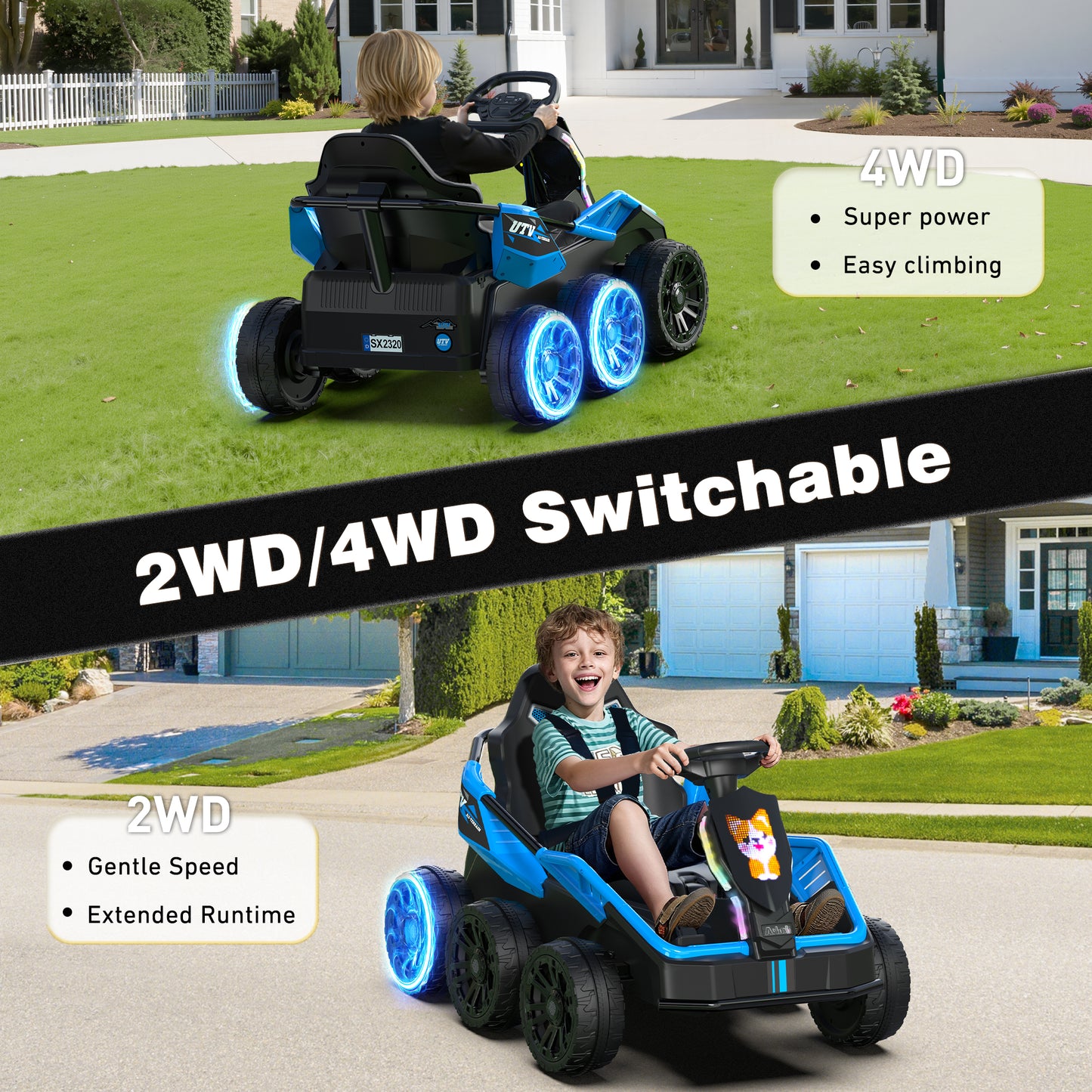 East doll 24V Power Ride on Toys for Big Kids, 6 Wheels Kids UTV, 4x75W Motors, 5MPH, Remote Control, Music, Racing Kids Electric Kart for Age 3+