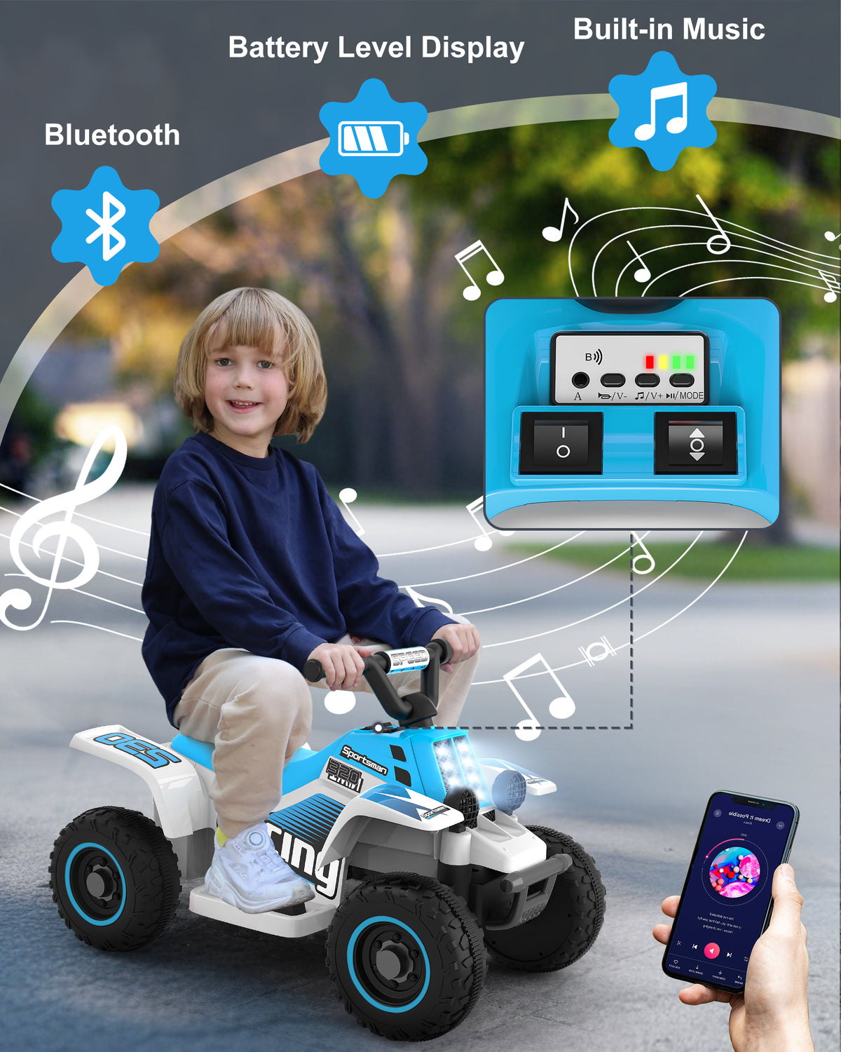 TOYBSNR 6V Ride on ATV Toys, Toddler Car, Ride on Car w/ Music Player
