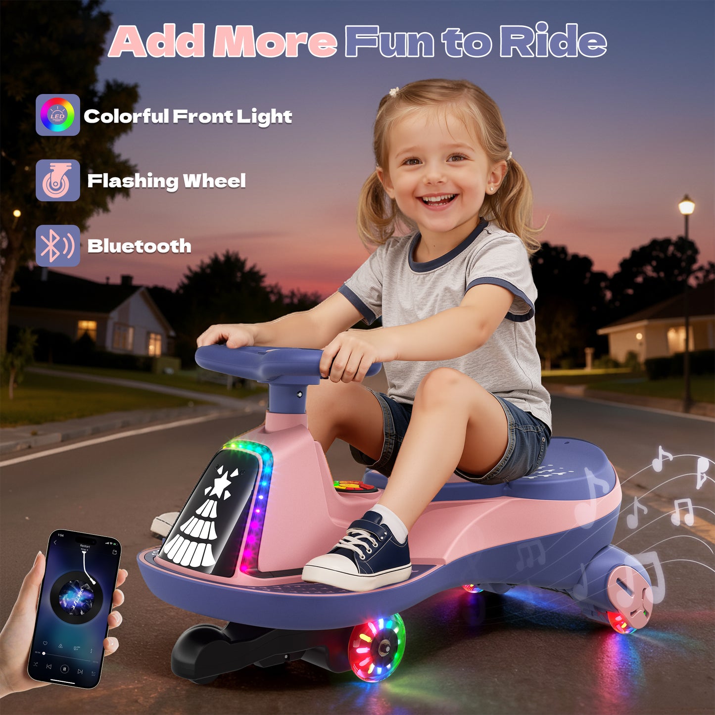 ANPABO 12V Electric Wiggle Car with Pedals, 2 Seater, 2x75W Motor, Music & Bluetooth, Ride On Toy for Kids Ages 3+, 170 Lbs, Pink--UPC: B0FTYJKS84