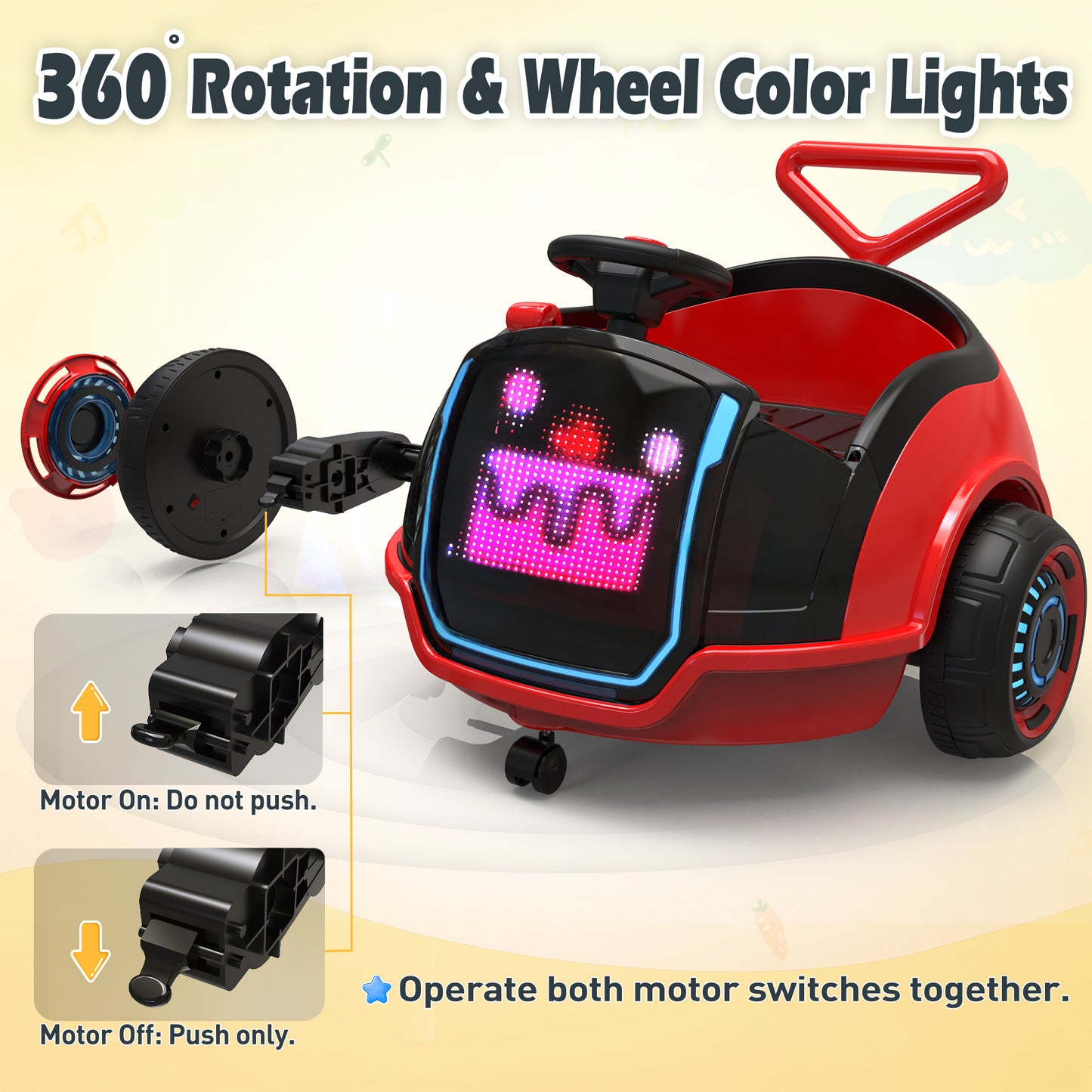 East doll 12V Toddler Push Car with Big LED Screen, 8 Dynamic Patterns for Free Switching, Electric Ride on Toy for Kids Aged 18M-3Y, Red