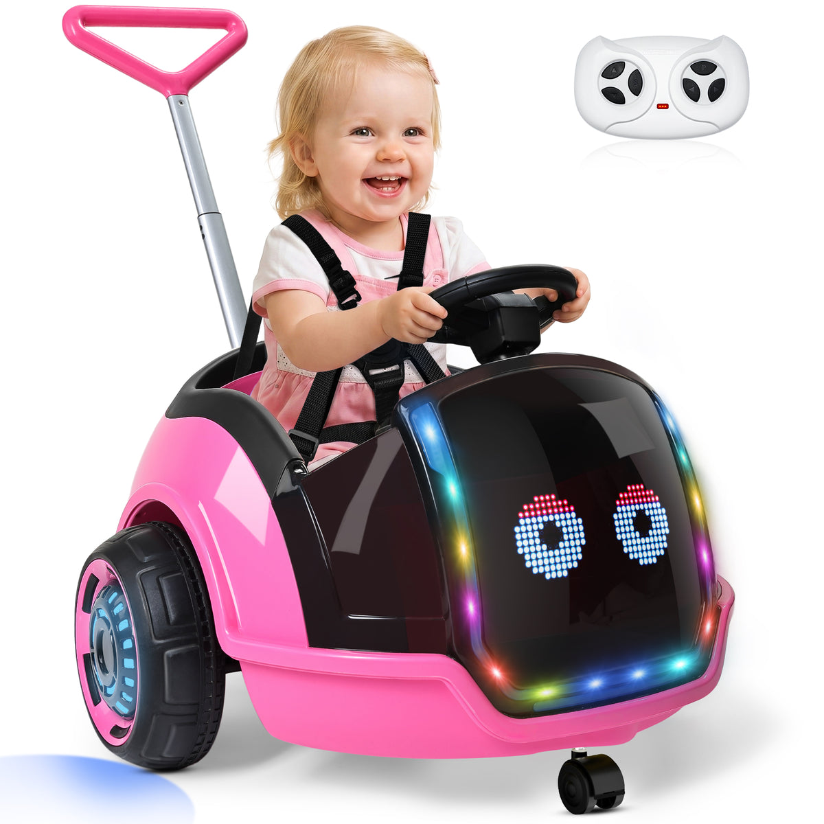 East doll 12V Electric Ride On Toy Car for Toddlers, Kids Puch Car, Outdoor Stroller Toys for Kids, Kids Cars to Ride in, 1-3Y,Remote Control, 1.3-2.5MPH, Music, Horn