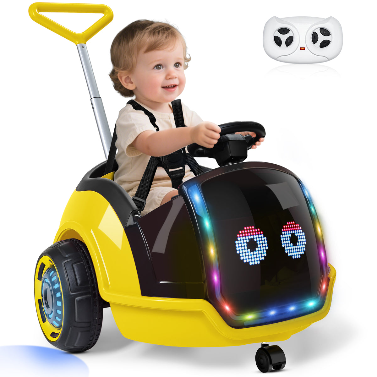 East doll 12V Electric Ride On Toy Car for Toddlers, Kids Puch Car, Outdoor Stroller Toys for Kids, Kids Cars to Ride in, 1-3Y,Remote Control, 1.3-2.5MPH, Music, Horn