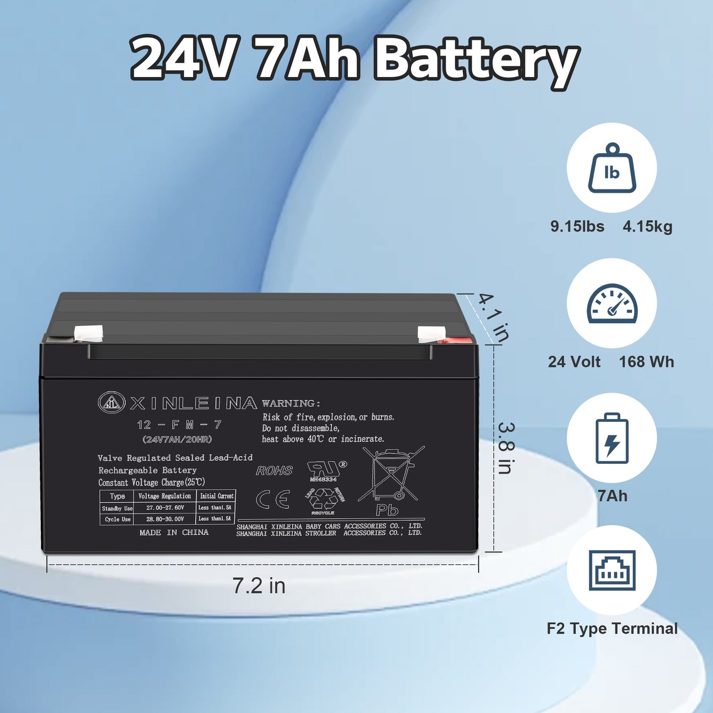 East doll 24V 7Ah Rechargeable Sealed Lead Acid Battery - Suitable for Most Kids Ride on Car - Battery Accessories