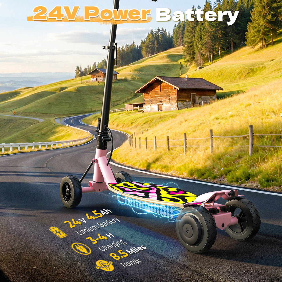 TOYBSNR 4 Wheel 24V Electric Scooter for Age 8-12 Kids, Foldable E-Scooter with Rainbow Lights, Rear Brake, Max 10 MPH & 8.5 Miles, 5 Speeds & Adjustable Balance, Gift for Boys Girls
