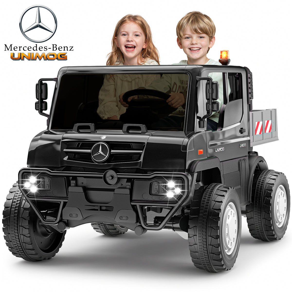TOYBSNY 24V Ride on Toy for Kids, Licensed Mercedes-Benz Unimog Kids 2 Seater Electric Ride on Car with Parent Remote Control, LED Lights, Bluetooth, 5 MPH, 130 Lbs