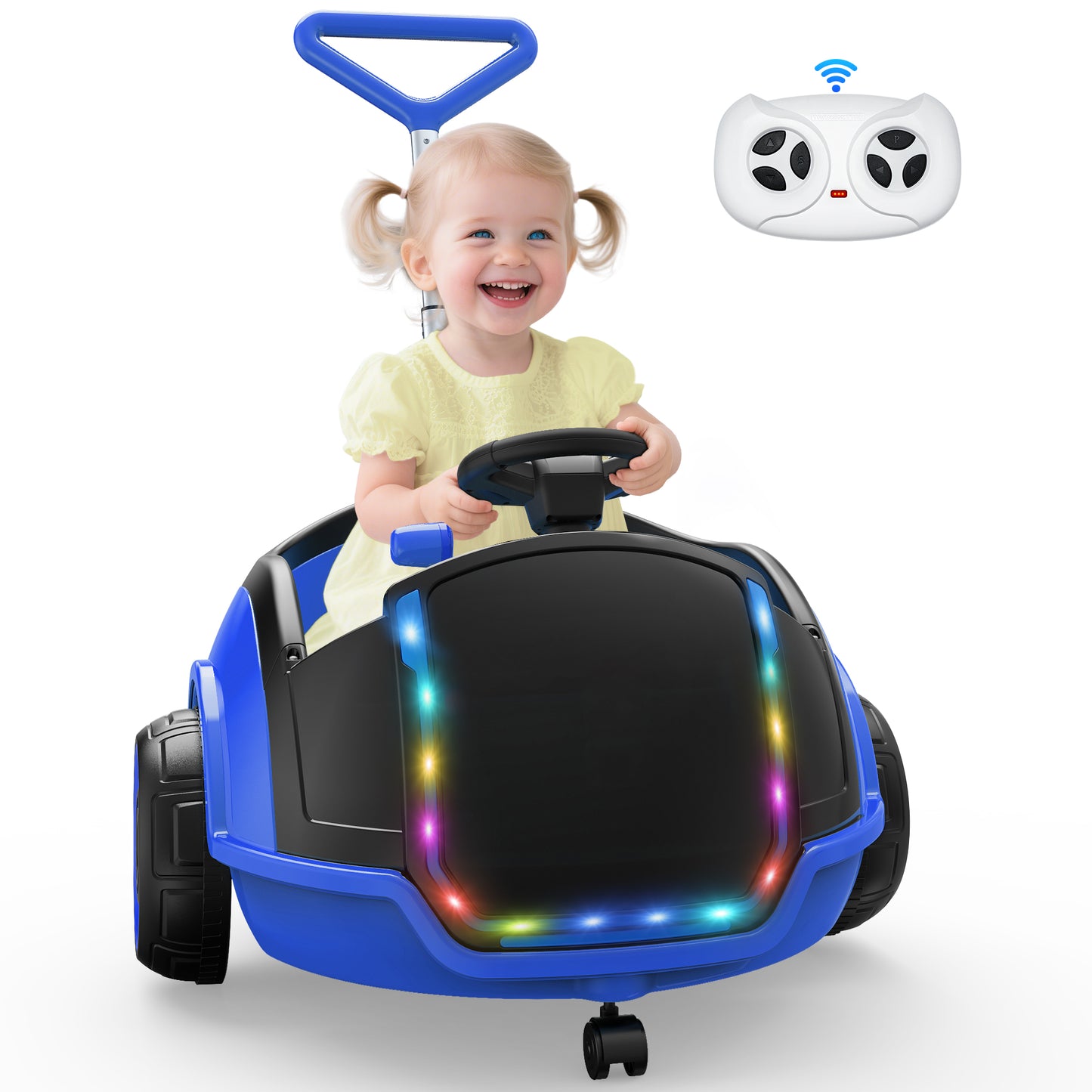 East doll 12V Electric Ride On Toy Car for Toddlers, Kids Puch Car, Outdoor Stroller Toys for Kids, Kids Cars to Ride in, 1-3Y,Remote Control, 1.3-2.5MPH, Music, Horn