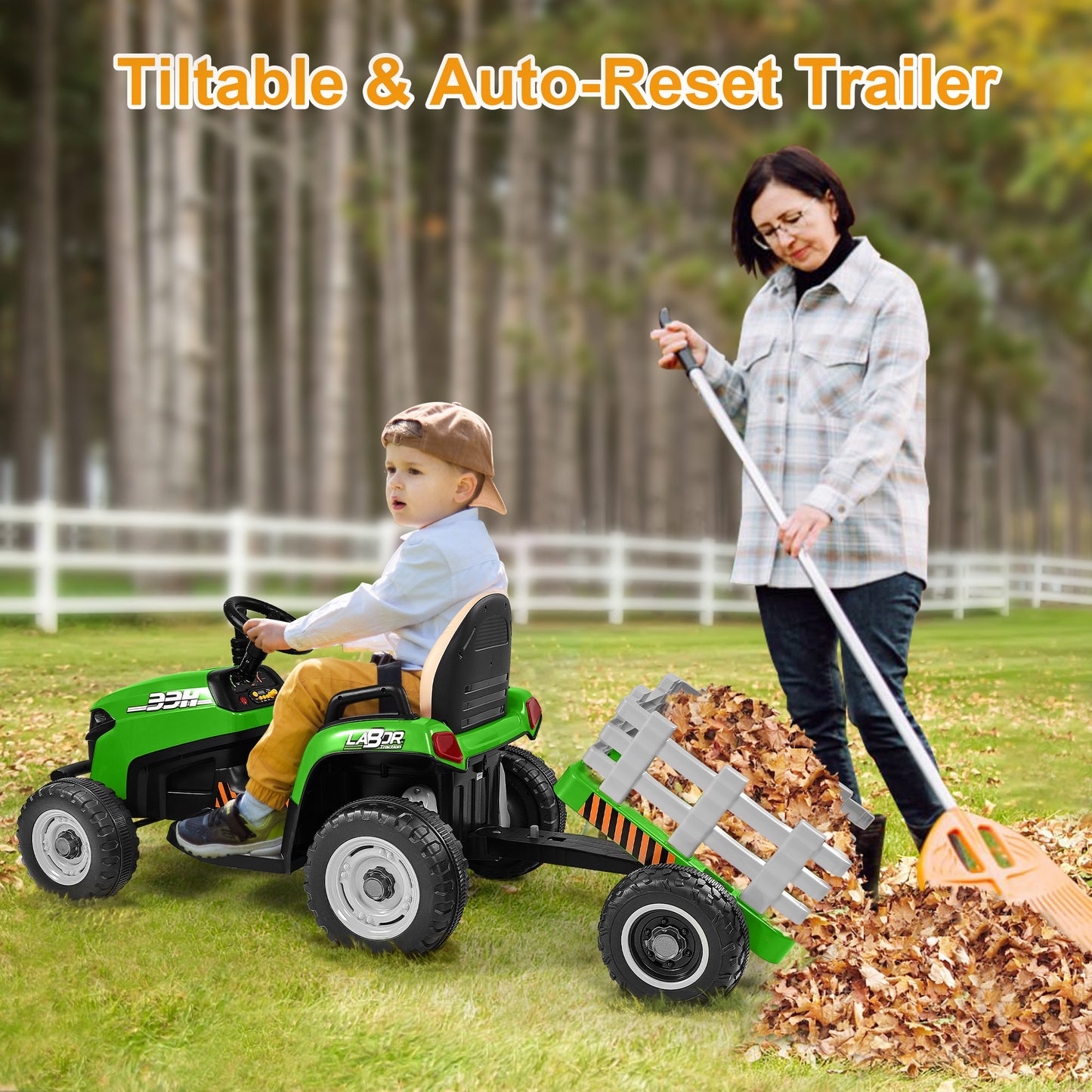 East Doll 12V Ride On Tractor Toy with Trailer
