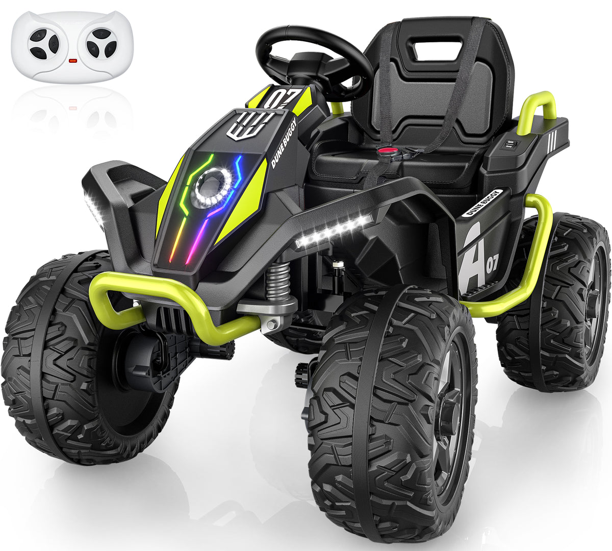 AceCruisers Kids 24V Ride on Toys Ages 3-8 w/ Metal Frame, EVA Tires, Rainbow-shine LED, portable metal handle, 2WD/4WD, 4×100W motors, bluetooth,parent remote control and up to 5 MPH