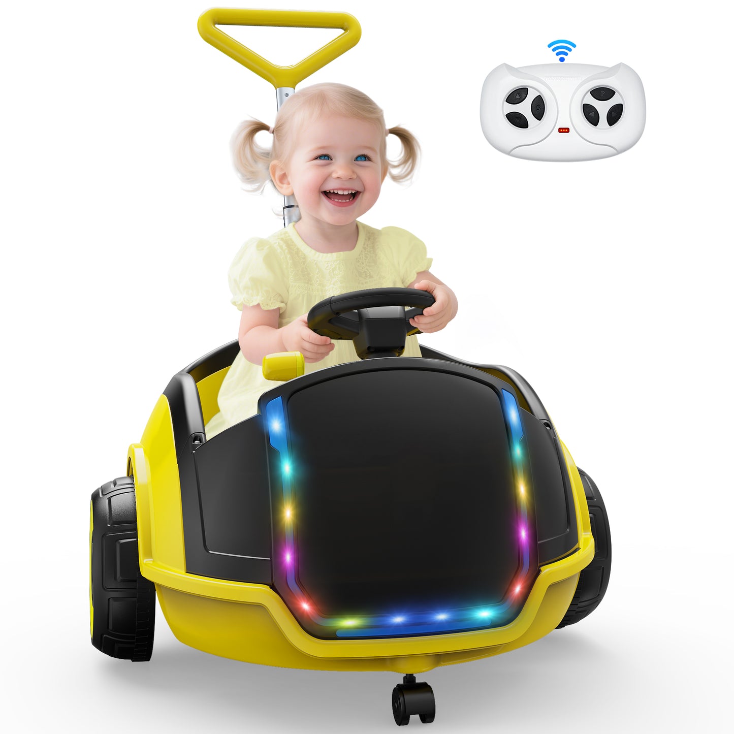 East doll 12V Electric Ride On Toy Car for Toddlers, Kids Puch Car, Outdoor Stroller Toys for Kids, Kids Cars to Ride in, 1-3Y,Remote Control, 1.3-2.5MPH, Music, Horn