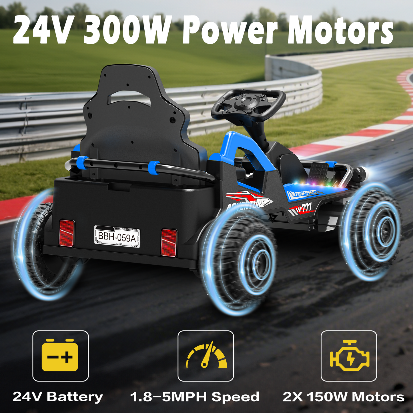 East doll 24V Ride on Toys Car for Big Kids Aged 3+, Electric Kart, Power 2X200W Motors, 4 Wheels, Remote Control, Gas Pedal & Brake, 5MPH
