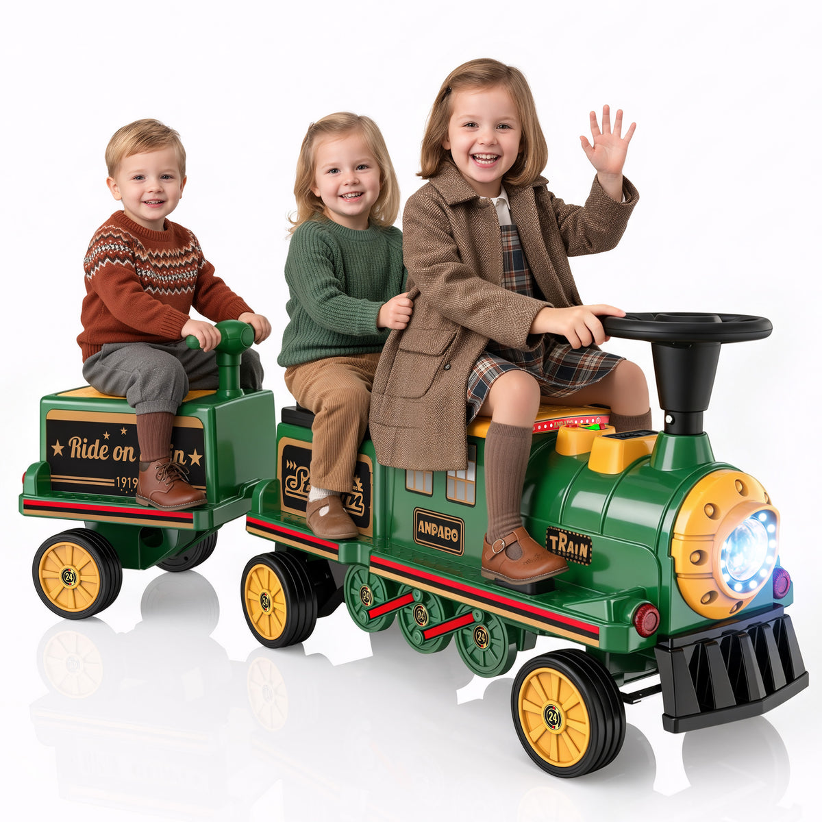 East doll 12V Powered Ride on Toy Train for Kids, Ride on Train(Including Carriages)