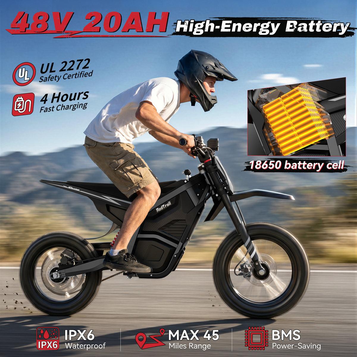 AceCruisers RadTrail M5 48V Electric Dirt Bike for Teens & Adults, 3000W Peak & 40 MPH