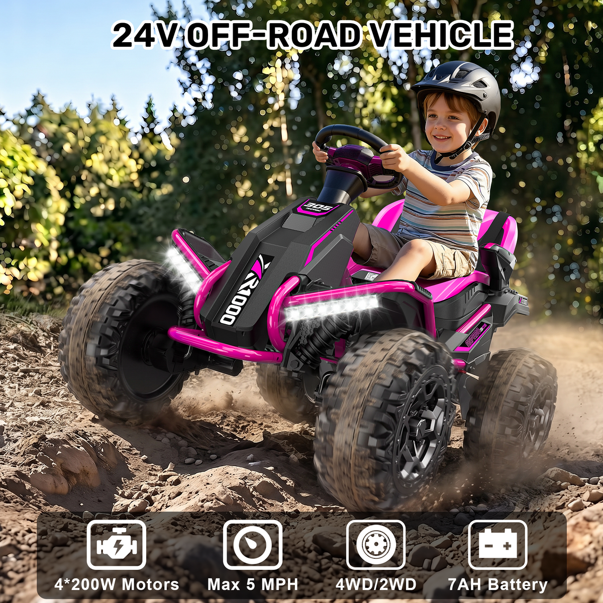 ANPABO 24V 4x200W Ride On Toys for Big Kids Aged 3-12, Adjustable Wide Seat