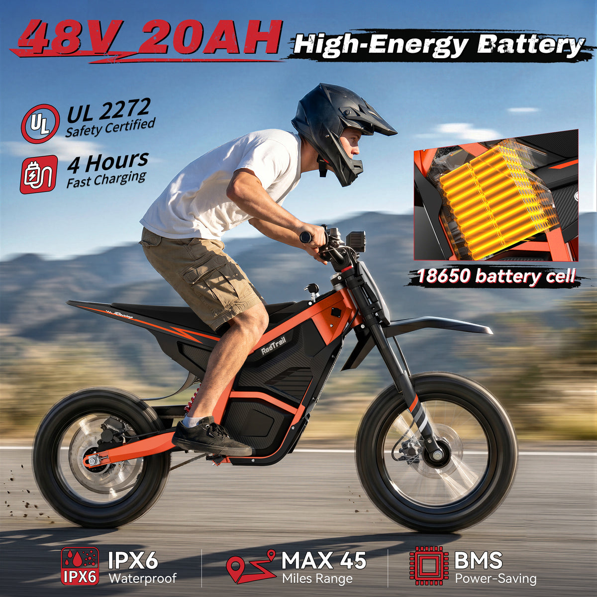 AceCruisers RadTrail M5 48V Electric Dirt Bike for Teens & Adults, 3000W Peak & 40 MPH