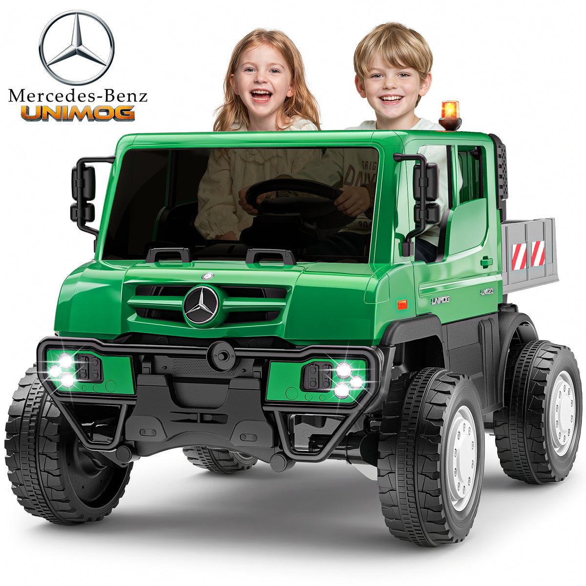 TOYBSNY 24V Ride on Toy for Kids, Licensed Mercedes-Benz Unimog Kids 2 Seater Electric Ride on Car with Parent Remote Control, LED Lights, Bluetooth, 5 MPH, 130 Lbs