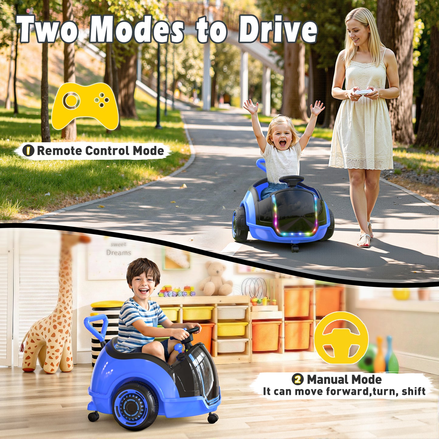 East doll 12V Electric Ride On Toy Car for Toddlers, Kids Puch Car, Outdoor Stroller Toys for Kids, Kids Cars to Ride in, 1-3Y,Remote Control, 1.3-2.5MPH, Music, Horn