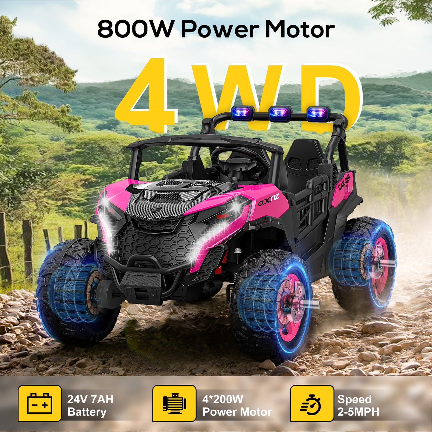 East doll 24V Kids Ride on UTV Car, 2 Seater Ride on Toy for Big Kids, Power Ride on Car for Boys, 4WD 800W Motors, Kid Electric Car Aged 3-8Y , 5.1 MPH , EVA Wheels, Remote Control, Music, Pink