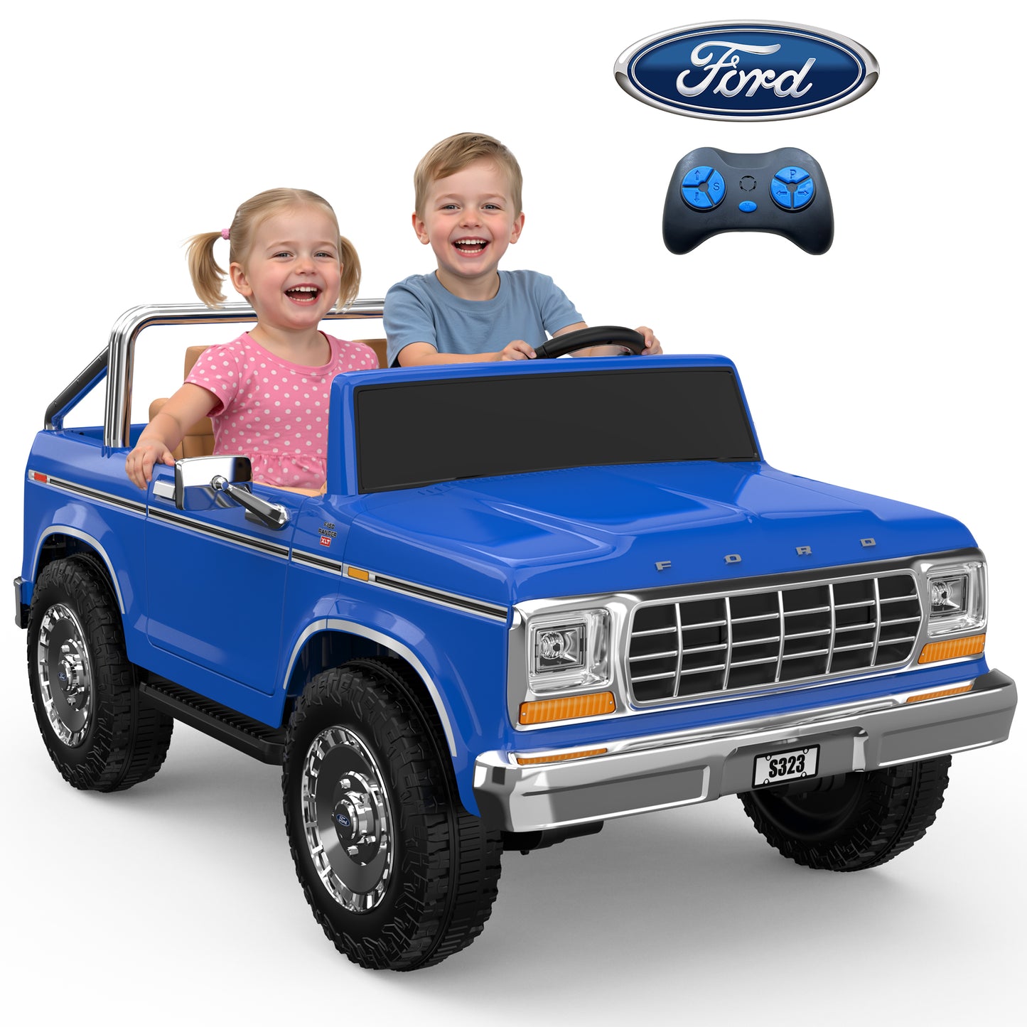 East doll 24V 2 Seater Power Ride on Car for Kids, Licensed Ford 1973 Ford F-150 Ride on Dump Truck, Remote Control, Bluetooth, Storage Bed