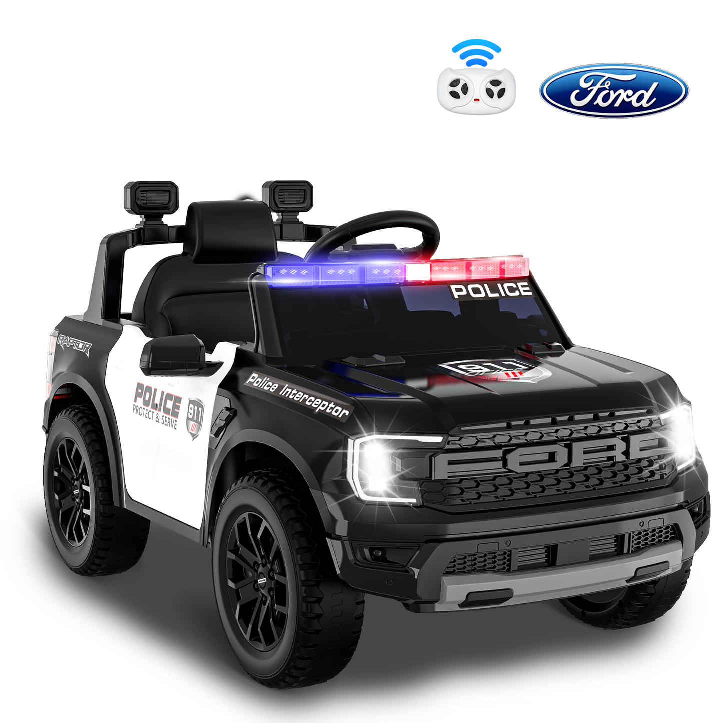 East doll 12V Powered Ride on Electric Police Truck Car for Kids, 12 Volt Ford Kids Ride on Toys with Remote Control, 4 Wheeler for Kids Age 1-3Y, 3-5MPH, Megaphone, Music