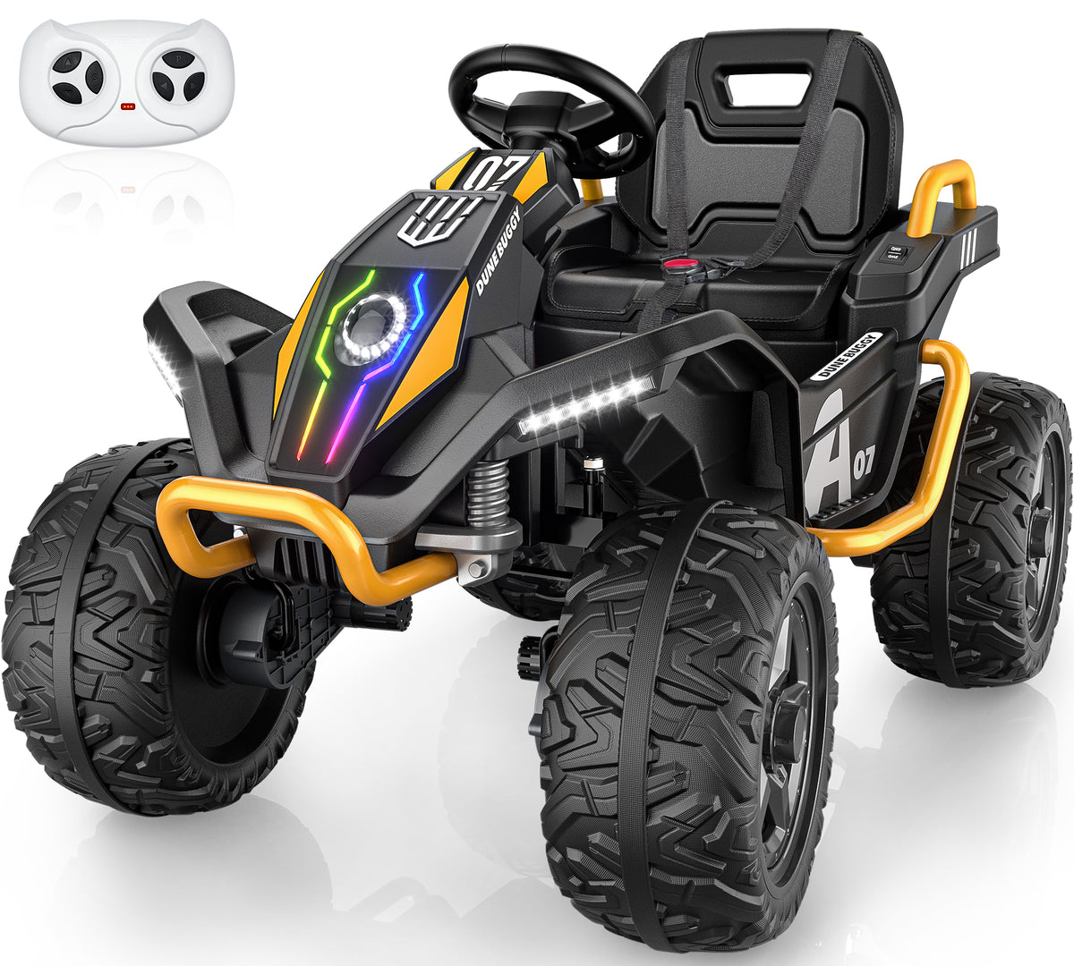 AceCruisers Kids 24V Ride on Toys Ages 3-8 w/ Metal Frame, EVA Tires, Rainbow-shine LED, portable metal handle, 2WD/4WD, 4×100W motors, bluetooth,parent remote control and up to 5 MPH