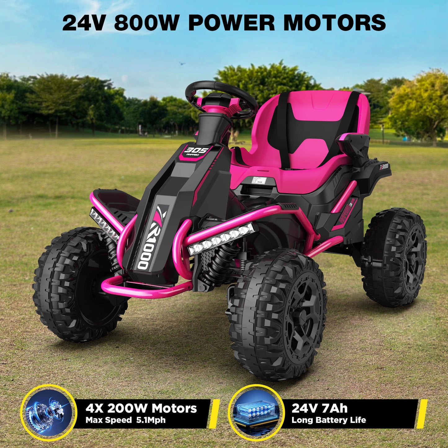 East doll 24V Big Kids Ride on Toys, Electric Power Ride on Car for Kids Age 5-12, 4 Wheeler, 4WD 800W Motors ATV for Kids, 5MPH, Parent Remote, Music