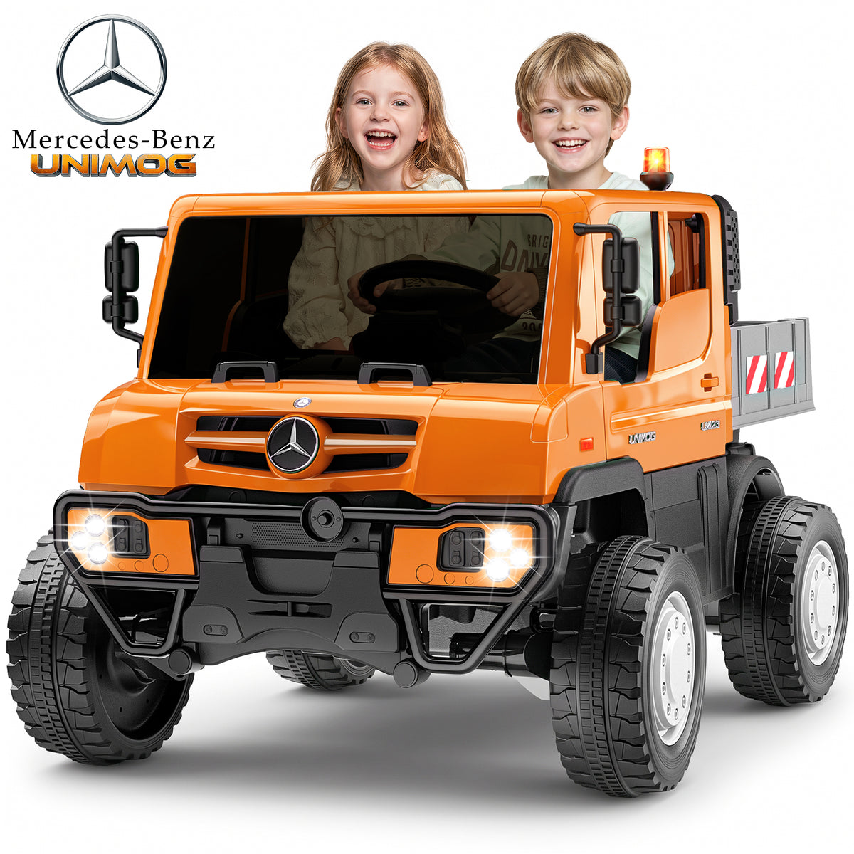 TOYBSNY 24V Ride on Toy for Kids, Licensed Mercedes-Benz Unimog Kids 2 Seater Electric Ride on Car with Parent Remote Control, LED Lights, Bluetooth, 5 MPH, 130 Lbs