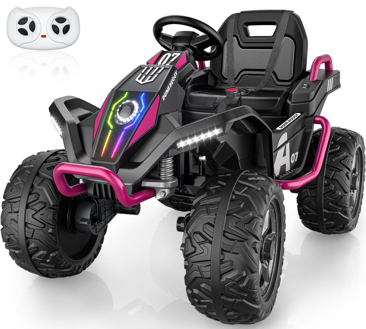 AceCruisers Kids 24V Ride on Toys Ages 3-8 w/ Metal Frame, EVA Tires, Rainbow-shine LED, portable metal handle, 2WD/4WD, 4×100W motors, bluetooth,parent remote control and up to 5 MPH