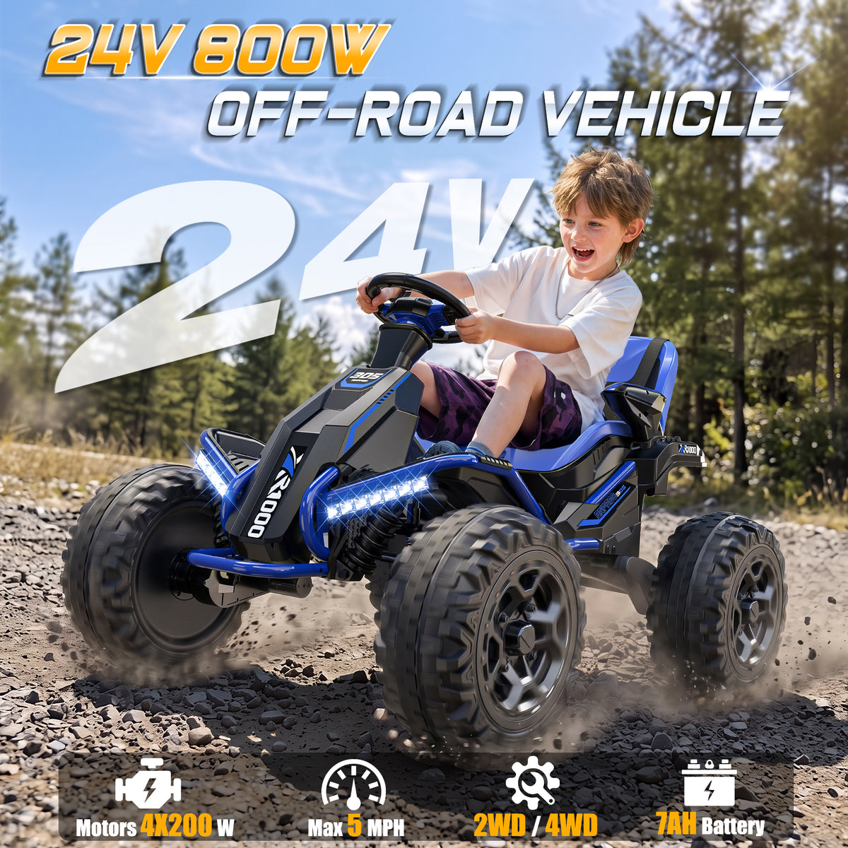 East doll 24V Ride on Toys for Big Kids, 4WD Ride on Car for Kids with 4x200W Motors, Kids Electric Car for Ages 3-12, Parent Remote Control, Adjustable Seat, 5 MPH