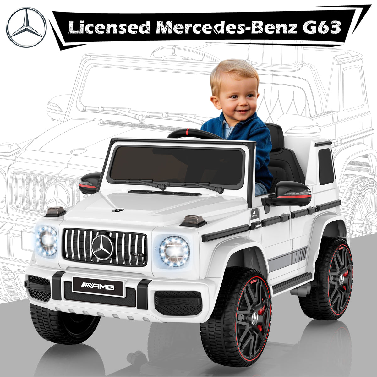 ANPABO 12V 7AH Licensed Mercedes-Benz G63 Electric Car for Kids, White