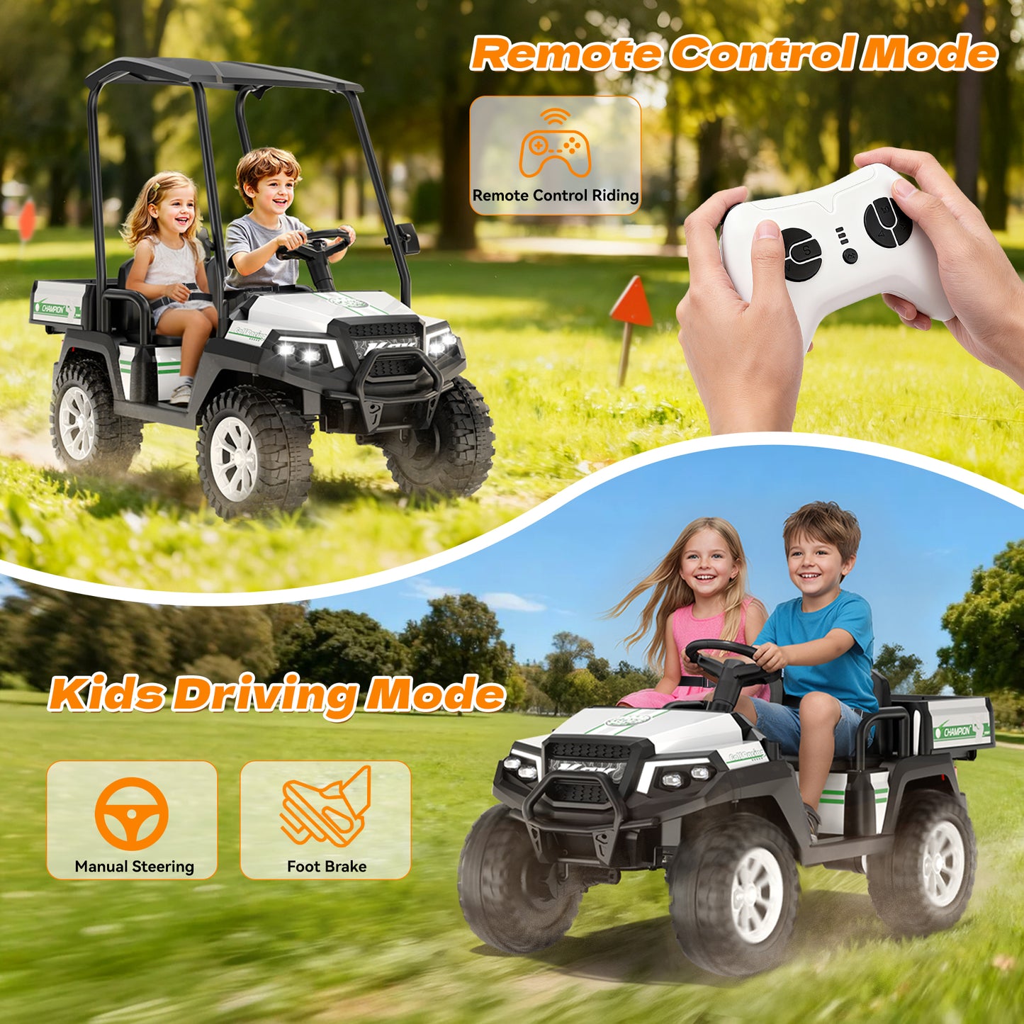 East doll 24V Power Ride on Toys for Big Kids, 2 Seater Ride on UTV with Ceiling&Rear Bed, 4WD Electric Car with Remote Control, Music/Story/Bluetooth, 3-8Y