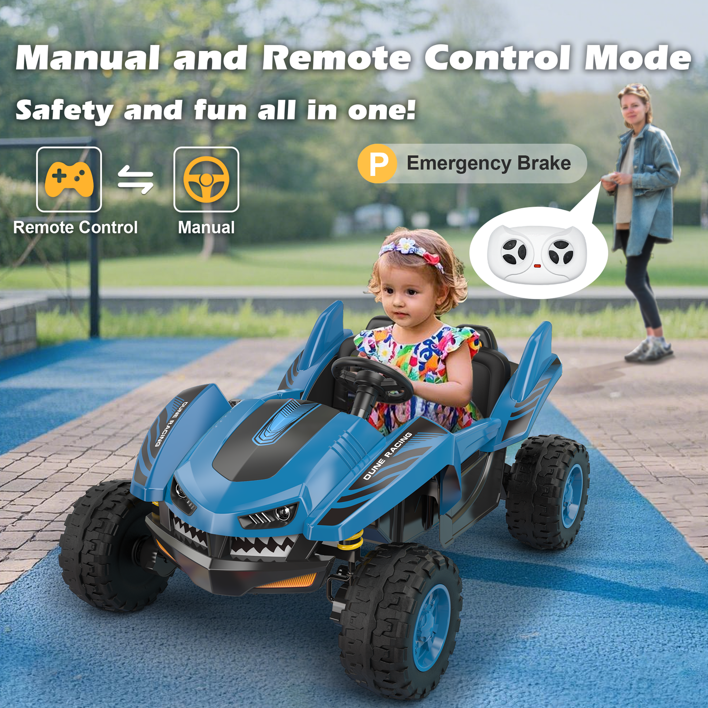 East doll 24V Ride on Toys Car for Big Kids, 2 Seater Power Ride on UTV , Sharks Electric Car for Kids Aged 3-10Y, 4WD 800W Motors, Remote Control, 5.1Mph, Music