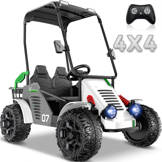 TOYBSNR 24V 4WD Kids Golf Cart, 2-Seater Ride on Toys with Remote Control, Electric Golf Cart with Removable Canopy, Ride on cars with Storage, 3 Speeds, Music, Bluetooth, Spring Suspension