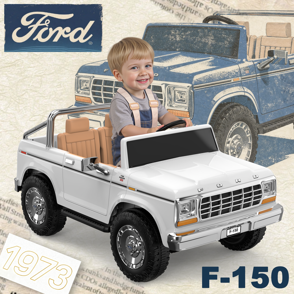 ANPABO Licensed Ford F-150 24V 2 Seater Ride on Car for Kids, White