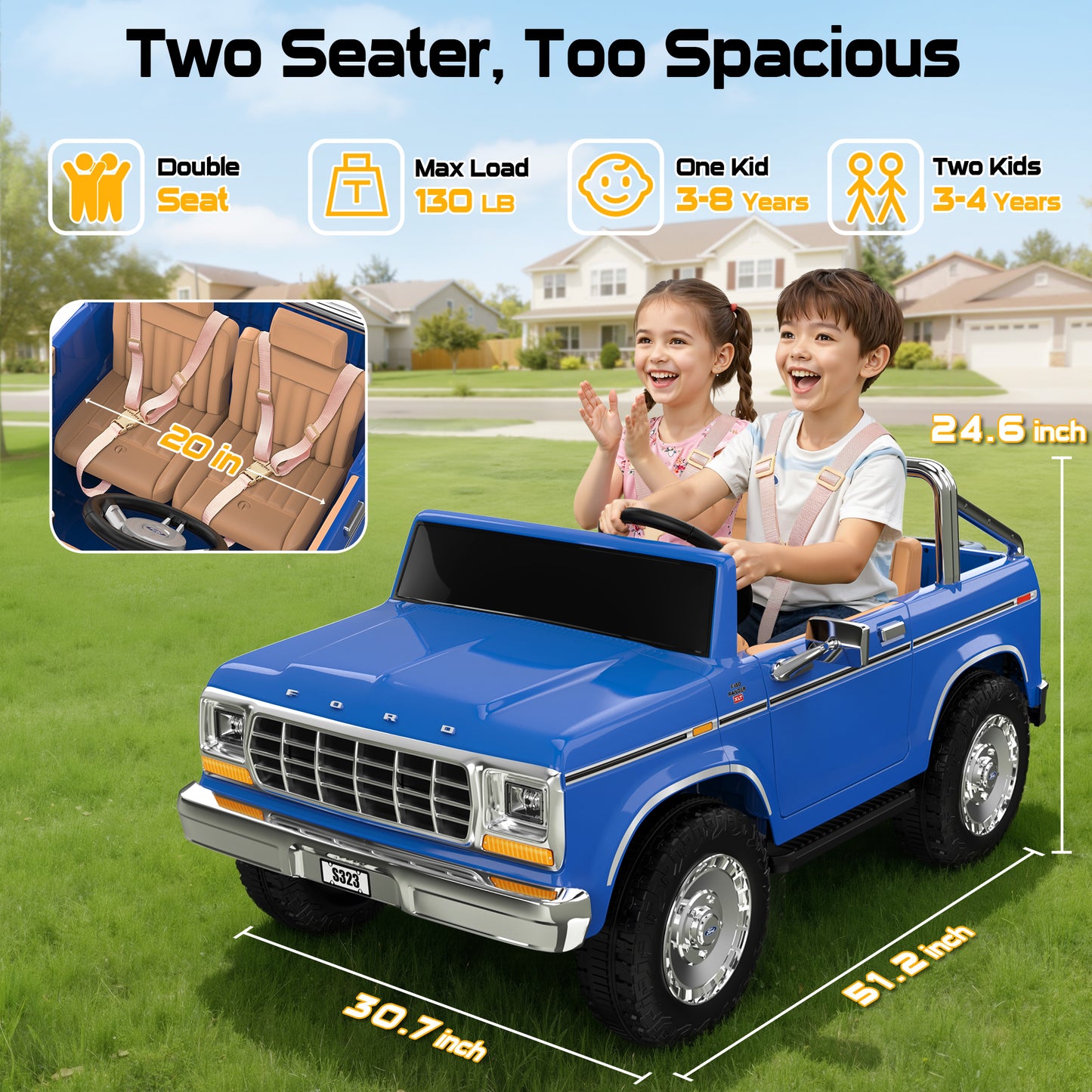 East doll 24V 2 Seater Power Ride on Car for Kids, Licensed Ford 1973 Ford F-150 Ride on Dump Truck, Remote Control, Bluetooth, Storage Bed