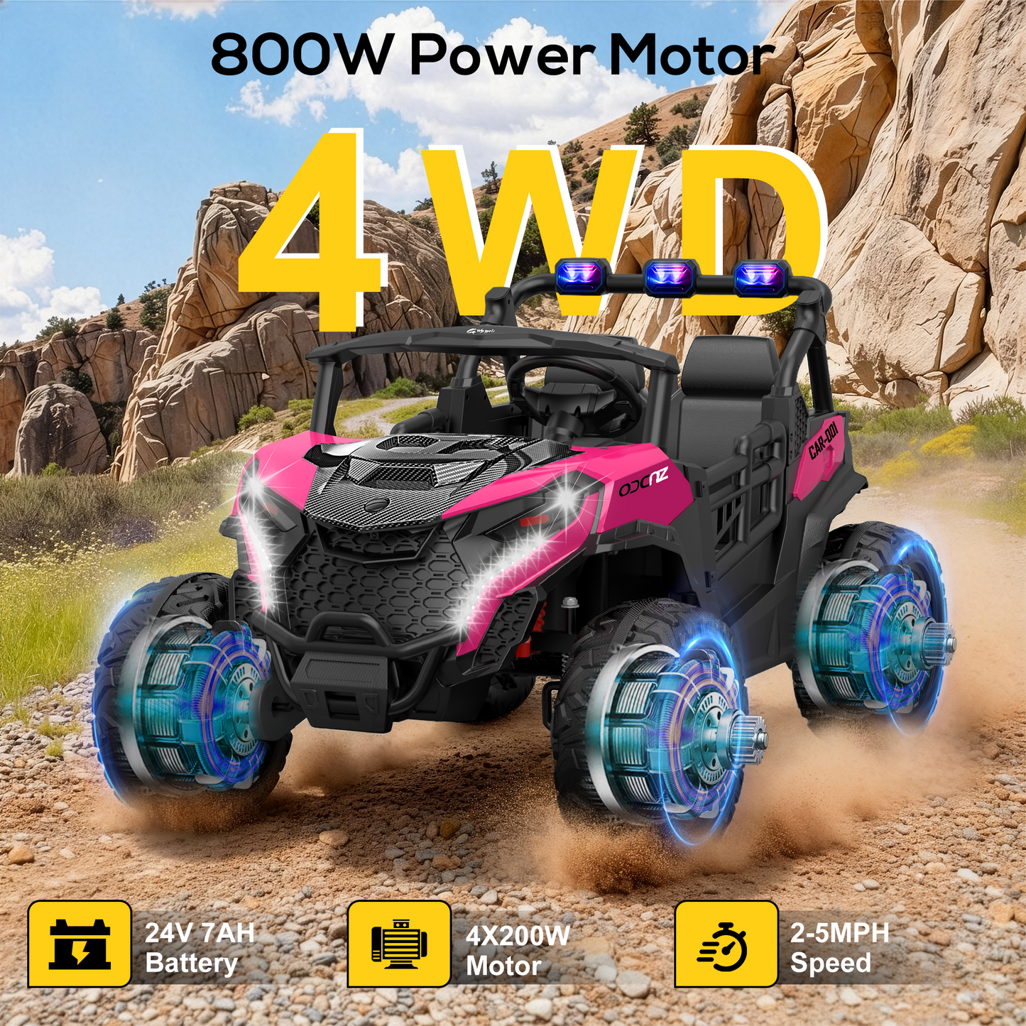 East doll 24V Kids Ride on UTV Car, 2 Seater Ride on Toy for Big Kids, Power Ride on Car for Boys, 4WD 800W Motors, Kid Electric Car Aged 3-8Y , 5.1 MPH , EVA Wheels, Remote Control, Music